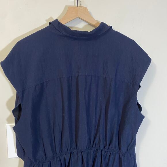 Old Navy Blue Short Sleeve Twist Front Cutout Midi Shirt Dress Linen Blend Sz 2X - Picture 9 of 13